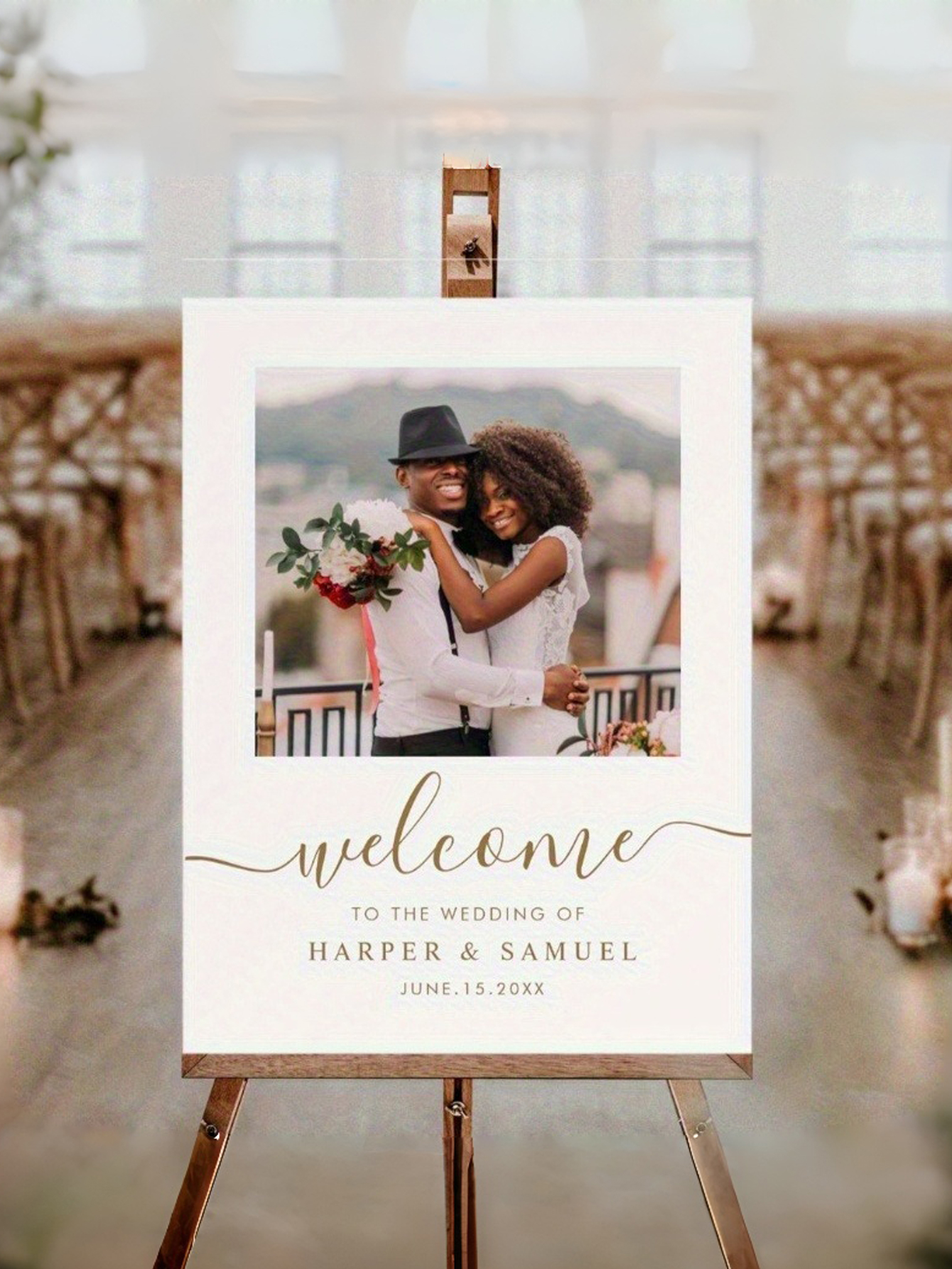 Custom Wedding Welcome Sign Photo Welcome Board Bride & Groom Names Date Decorative Display Stand Wedding Supplies Creative Personalized Signage